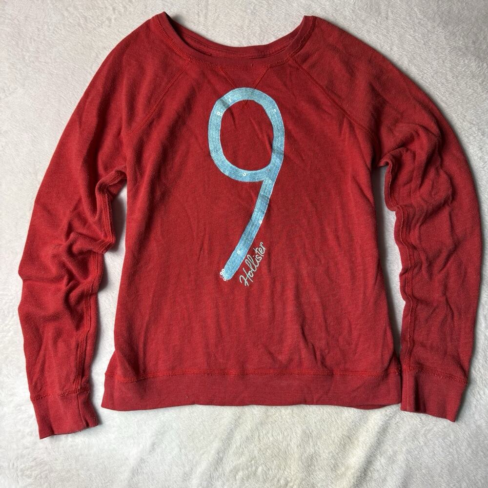 Hollister Off Shoulder Y2K Sweatshirt Womens Size Large Red Sequin